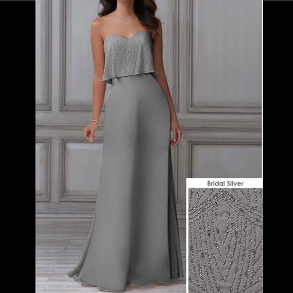 Adrianna Papell Platinum Beaded Evening Maxi Dress Size 6 Wedding Formal $255 - Picture 1 of 16